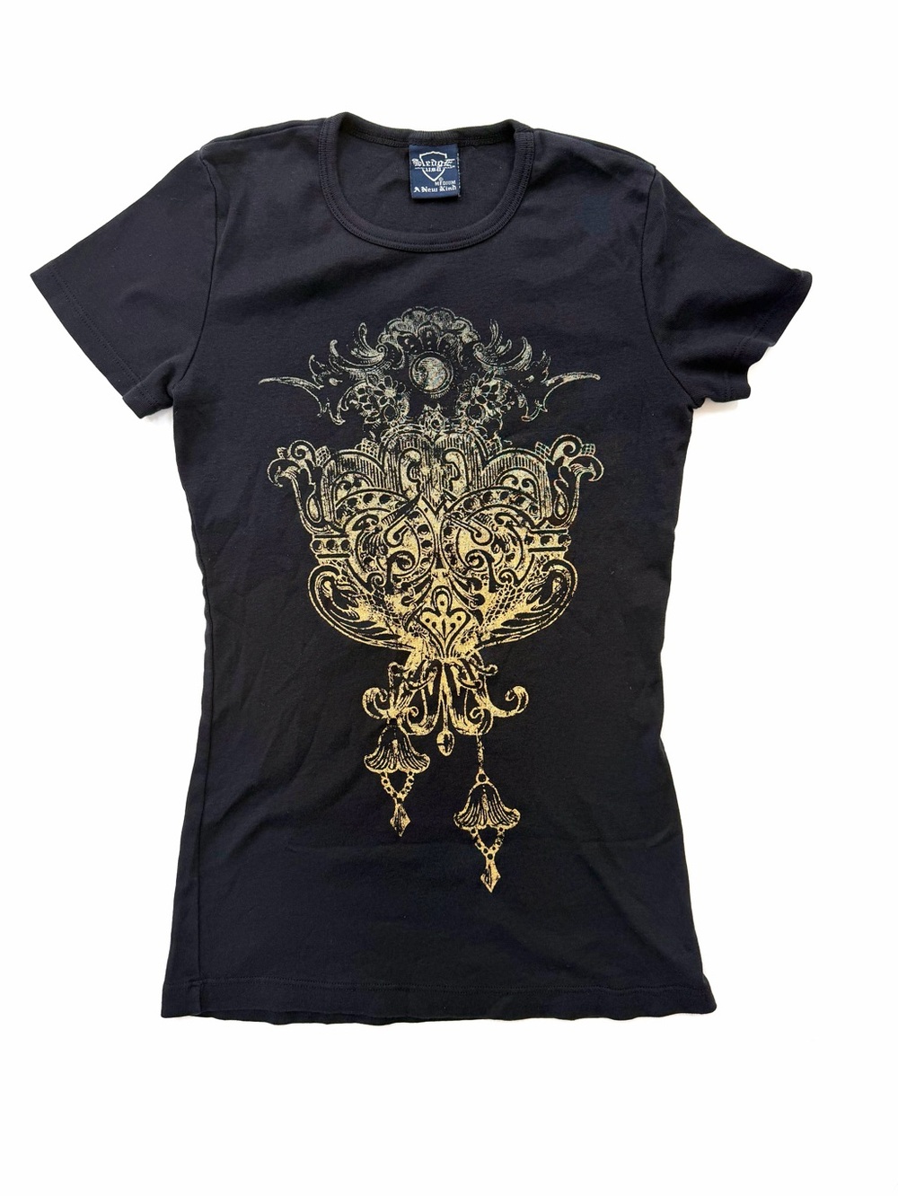 Sledge USA Grunge Graphic Baby Tee — Black Gold McBling Moto Fitted Tee M